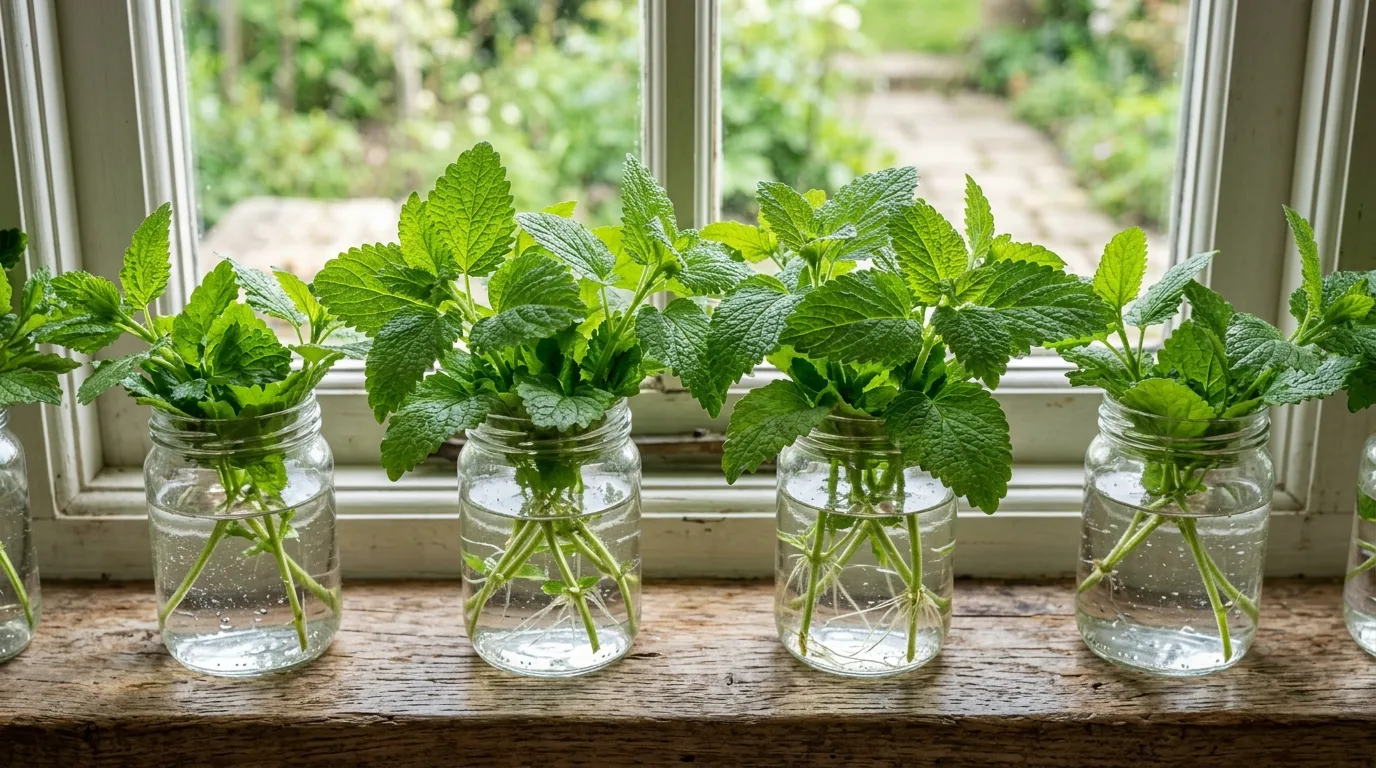 Lemon Balm in Water Containers